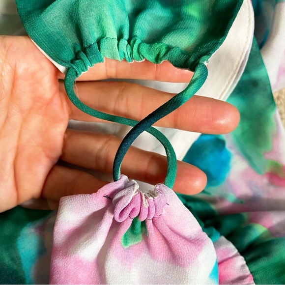 🦚 ZARA BOHO GREEN PINK MULTI FLORAL WIDE LEG JUMPSUIT! - Picture 10 of 16